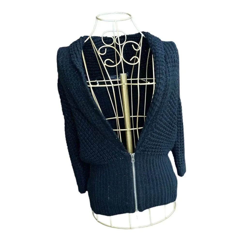 Zara Zip Up 3/4 Sleeve Knit Sweater Size Small Black